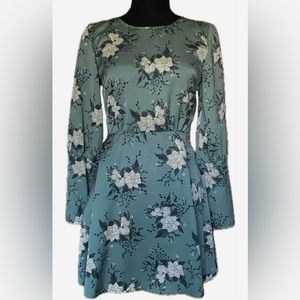 Free People Sage Green Ivory Floral Long Sleeve Dress